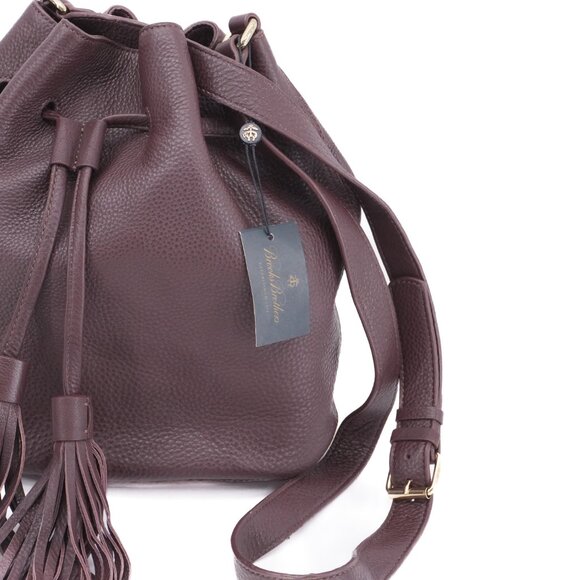 New Leather Bucket Bag Purple Tassel Crossbody Purse Brooks Brothers - Picture 9 of 9
